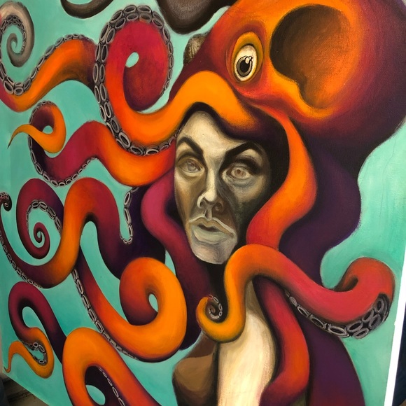 36”x36” Oil on Canvas Octopus Couture Original Art - Picture 5 of 12